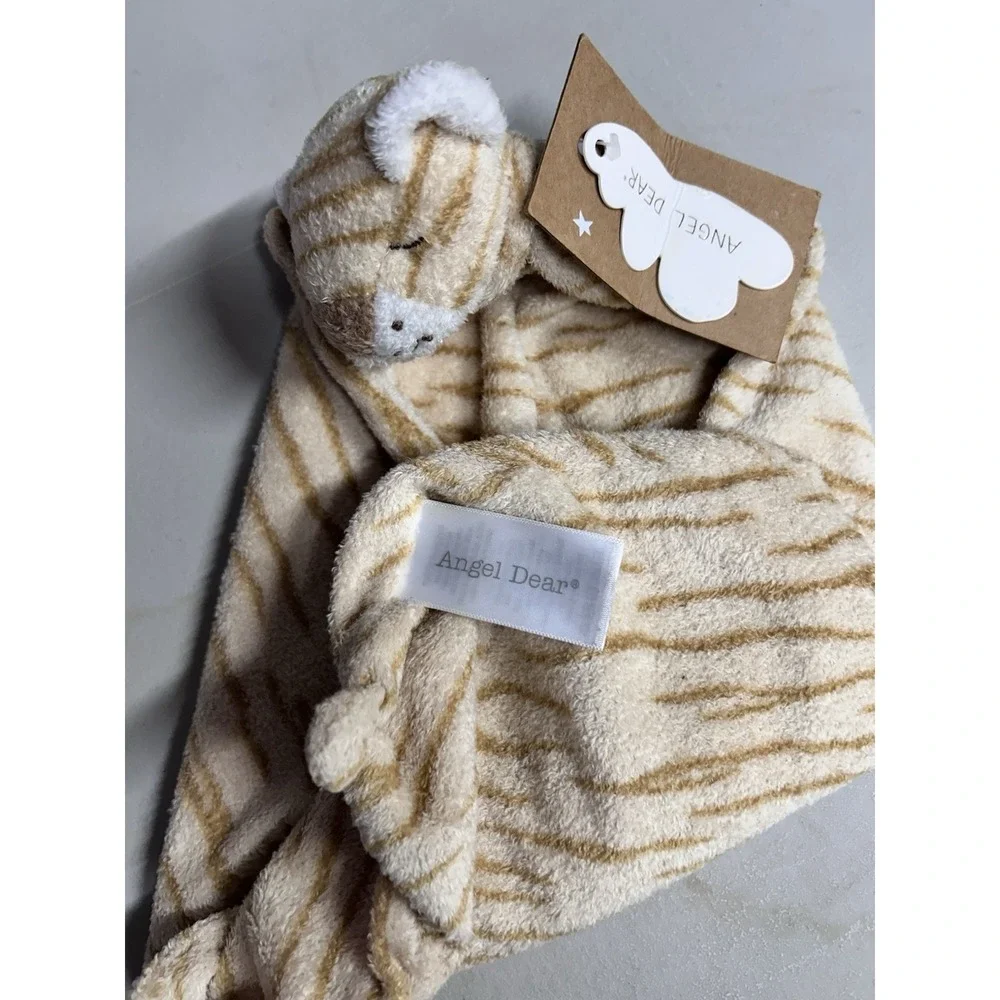 Angel Dear‎ Soft Plush Tiger Lovey Security Blanket Beige/White MPN 1108  NWT